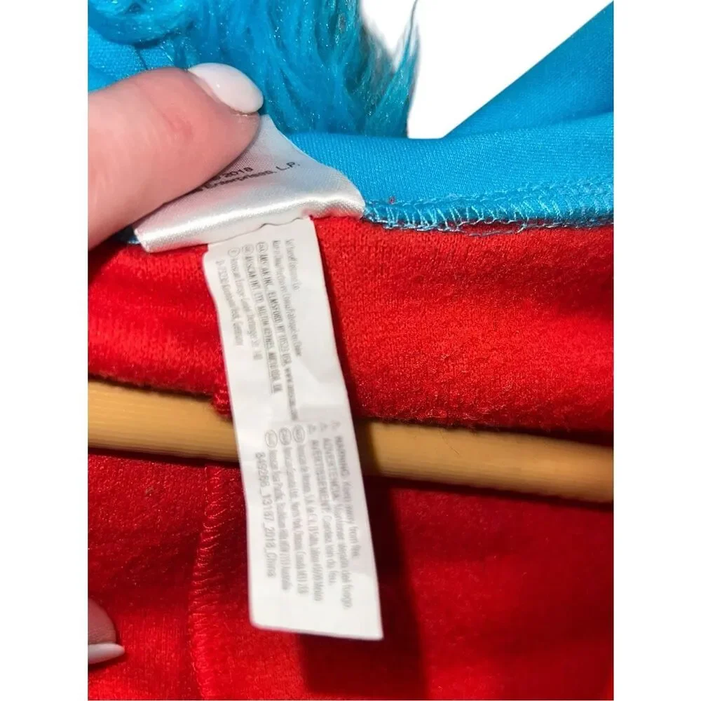 Dr. Seuss Thing 1 Kids Hooded Costume One Piece Plush Fleece Pajamas Red Blue
